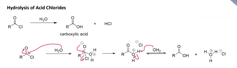 <p><strong><u>Reactions of Acid Chlorides </u></strong></p><p><strong>Reaction #13) - ________ (Weak Nucelophile) </strong></p><ul><li><p>Replace <strong>Cl </strong>with <strong>OH </strong></p></li></ul><p></p>