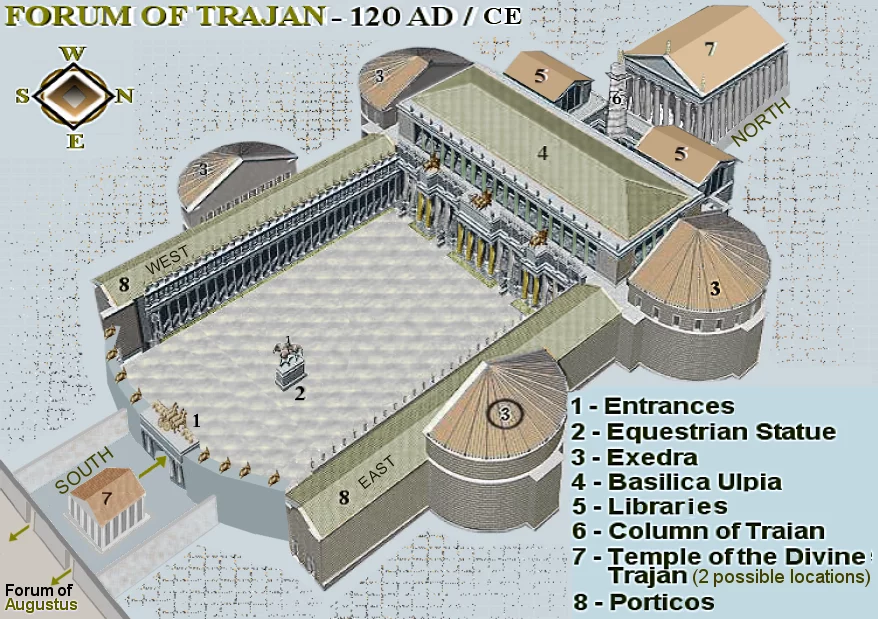 <p><span style="font-family: Aptos, sans-serif; line-height: 115%;">Rome, Italy, 98-117 CE, Patron: Emperor Trajan, Architect: Apollodorus of Damascus, Imperial Roman</span></p>