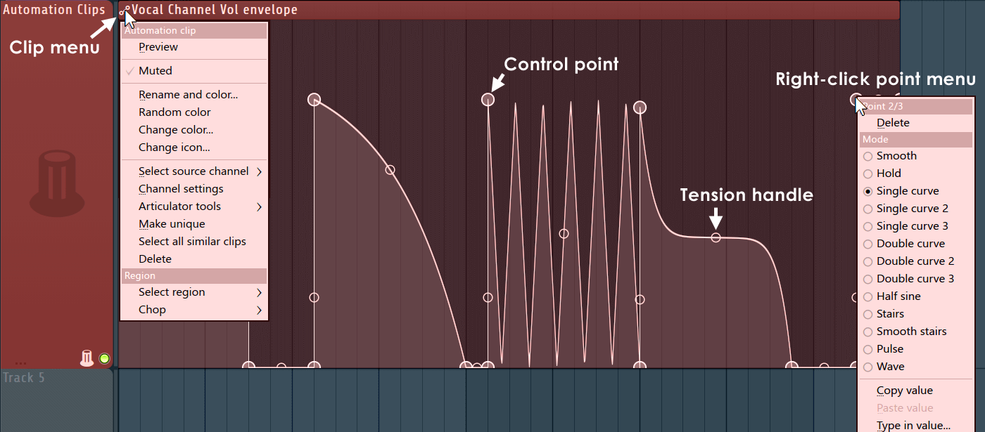 <p>(Pattern mode)  > Automation > (Song mode)</p>