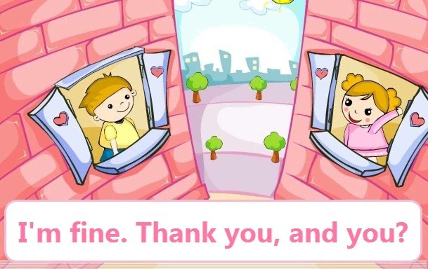 <p>I'm fine, and you?（wǒ hén hǎo, nǐ ne?）</p>