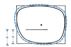 <p>When the eye size is increased by 2 mm across the A dimension, there is effectively ___ mm of lens material being added to the outside edge in every direction, meaning the desired seg top position to the lower eyewire also decreases/increases by ___ mm.</p>