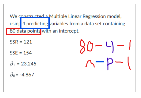 <p>REGRESSION<br>MSE&nbsp; = SSE / (n-p-1)</p><p></p><p>ANOVA</p><p>MSE SSE / (n - k)<br></p><p></p><p>Answer is 2.05</p>