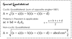 <p>- Cyclic Quadrilateral (sum of opposite angles)</p><p>- Ptolemy's Theorem</p><p>- Non-cyclic Quadrilateral</p><p>- Circle circumscribed about a Quadrilateral</p><p>- Circle inscribed in a Quadrilateral</p>