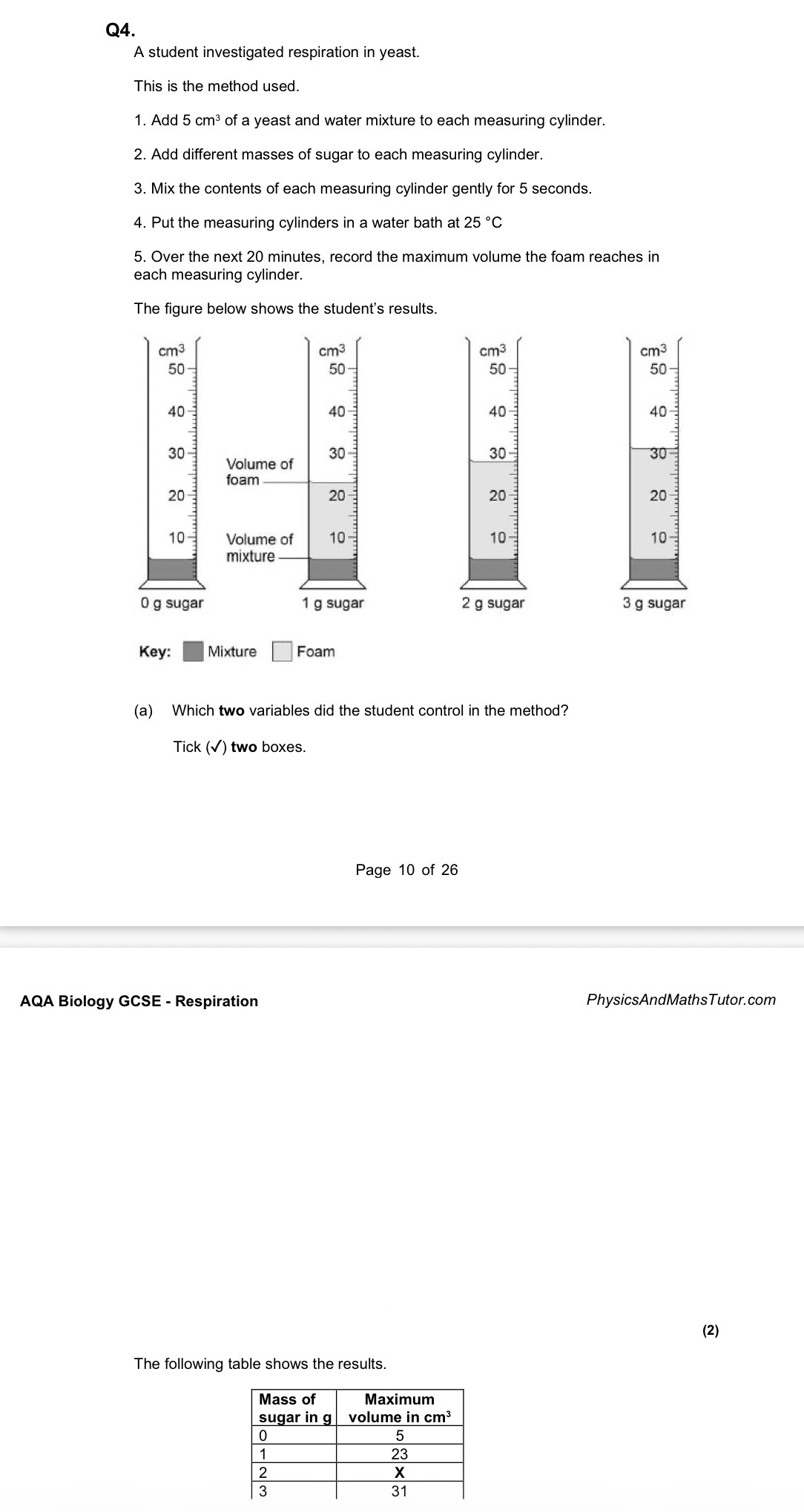 <p>Why was the measuring cylinder with 0 g of sugar included in the</p><p class="p1">investigation?</p>