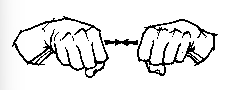 <p>make “s” with both hands facing down bring fists inward and whack together twice</p>