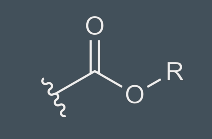 <p>carboxylic acid w/ OR’ instead of OH; hydrogen bonding; weak acid proton donor; formed by condensation reaction between carboxylic acid and alcohol; named w/ group attached to O first, then acid part w/ -oate</p>