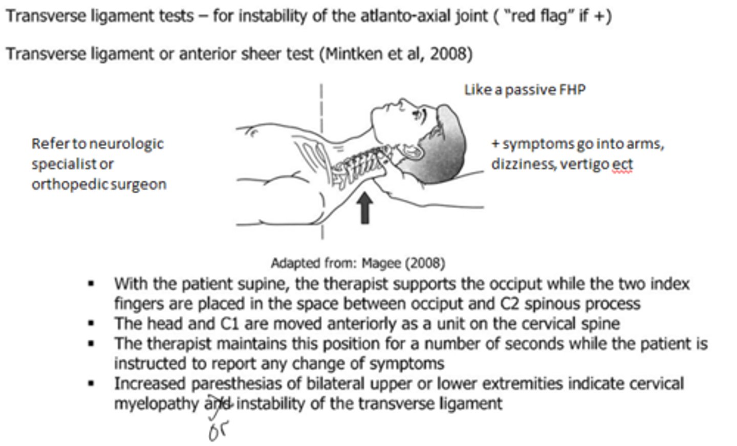 <p>Integrity of upper cervical spine ligaments and capsule</p>