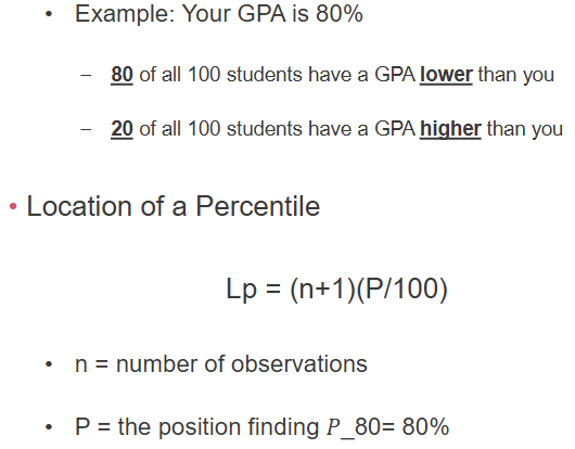 <p>________ is the percentage of scores in the whole distribution that fall below the score that is being compared</p>
