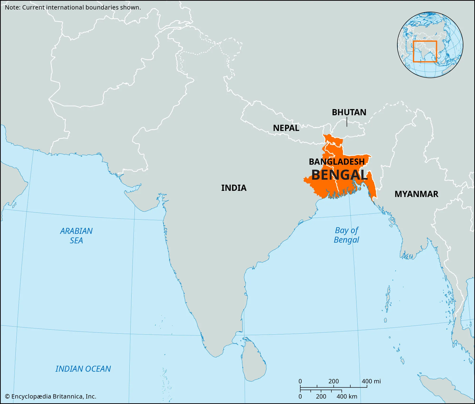 <p>eastern region on india, covers bangladesh, split into independent bangladesh and west bengal which is a state of india</p><p>west bengal is area next to bangladesh</p><p>aranchal pradesh is not in bengal, on other side of bangladesh</p>