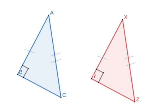 <p>If the hypotenuse and a leg of one right triangle are congruent to the hypotenuse and corresponding leg length of another, then the right triangles are congruent. (SSS)</p>