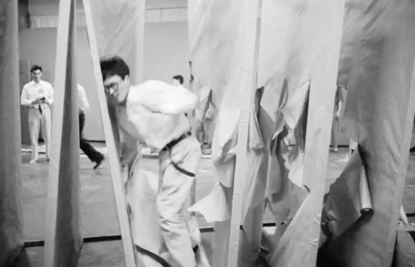 <ol start="1956"><li><p>Artist bursts through paper screens; emphasises destruction, embodiment, and material interaction.</p></li></ol><p></p>