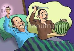 <p>a sleep disorder in which normal REM paralysis does not occur; instead, twitching, talking, or even kicking or punching may occur, often acting out one's dream.</p>