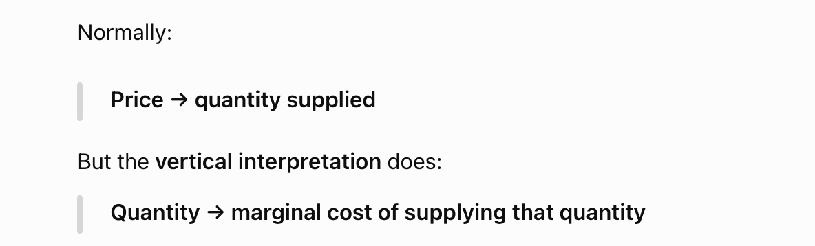 <p>Start with quantity → read up → find the marginal seller's opportunity cost/marginal cost</p>