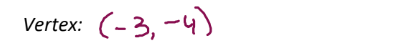 <ul><li><p>Vertex = x and y coordinate. X remains the opposite, while y is what it shows outside the absolute value.</p></li></ul><p>   So in this case it is <strong>(-3,-4)</strong></p><p></p>
