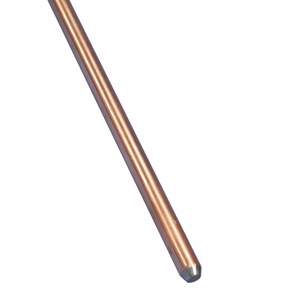 <p>Metal rod driven into the earth to provide grounding for electrical systems, connected to service panel with a grounding wire and clamp for safety.</p>
