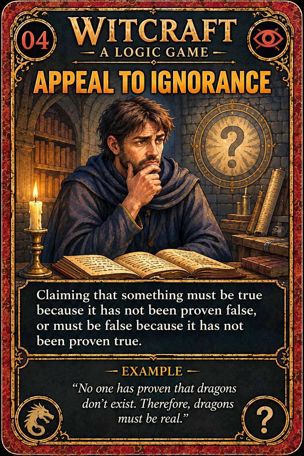 <p class="svelte-1fz0gqk"><span>"You can't prove God doesn't exist, so God must exist."</span></p><p class="svelte-1fz0gqk"><span>"No one has ever disproved ghosts, so they must be real."</span></p><p></p>