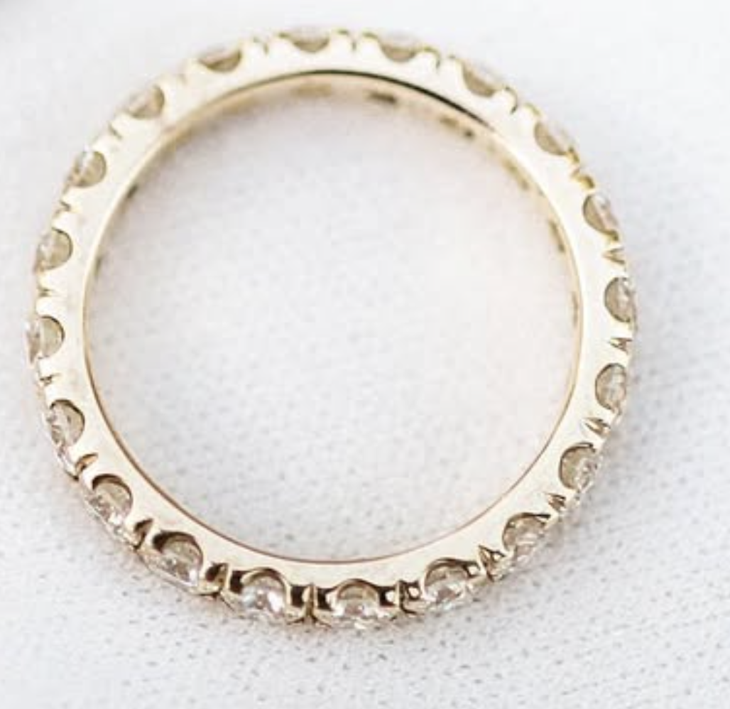 <p>Thicker u-prong pavé band, deep line in between prongs</p>