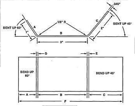 <p>(Refer to the figure below) What is the dimension of F? Setback at D= 0.090 Setback at E= 0.072 Bend allowance at D= 0.150 Bend allowance at E= 0.125</p>