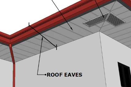 <p>The <strong>underside </strong>of an overhanging roof eave.</p>