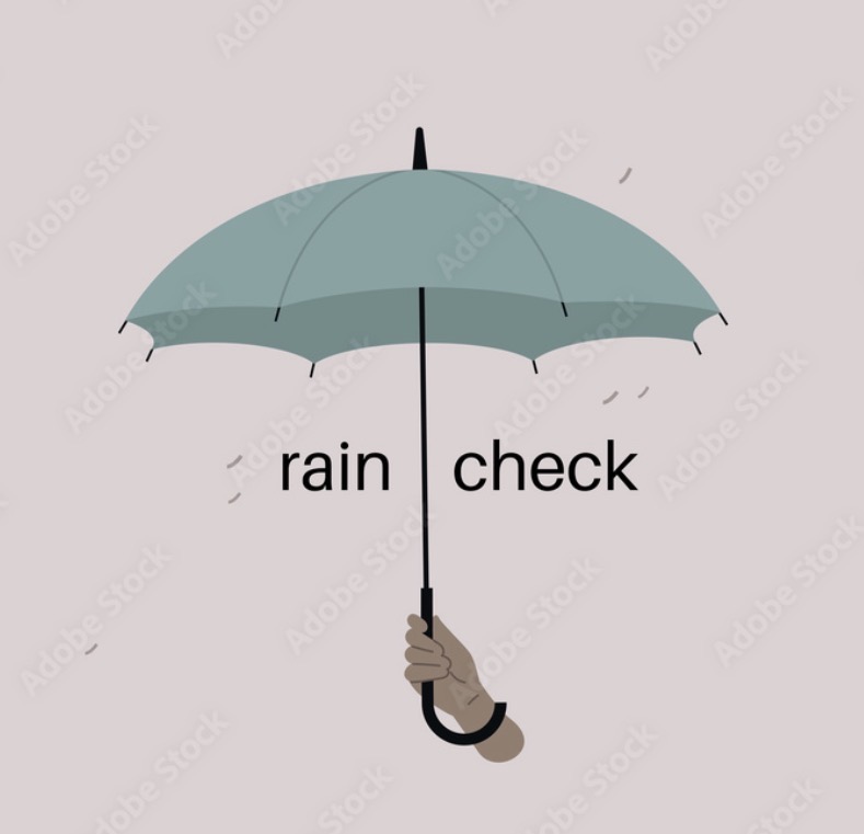 <p>Take a rain check </p>