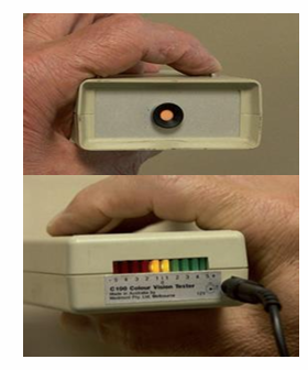 <p>Main function: differentiate <strong>protan vs deutan</strong>.</p><p>Patient views yellowish flickering light from alternating red/green LEDs and adjusts until flicker disappears/minimises.</p><p>Useful because:</p><ul><li><p>quick: 1–2 minutes</p></li><li><p>inexpensive</p></li><li><p>good sensitivity/specificity</p></li><li><p>may detect female carriers of protan/protanomalous genes</p></li></ul><p></p>