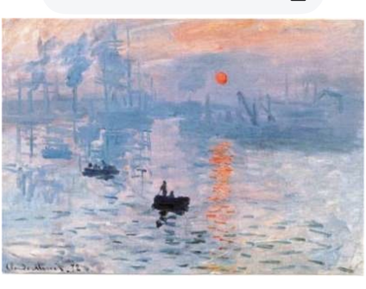 <p>Claude Monet ( Sunrise ) impresssioninsm </p><p></p>