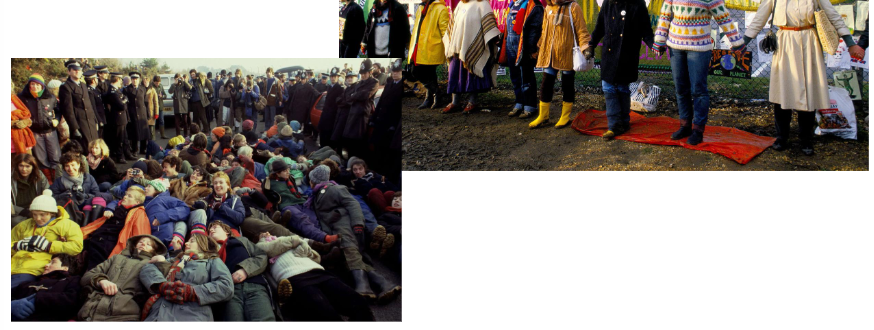 <ul><li><p>protest against American Nuclear weapons being stored in the UK<br>peaceful encampment around the nuclear storage</p></li><li><p>activist example of how the ideas of eco-feminist writers were put in practice</p></li></ul><p></p>
