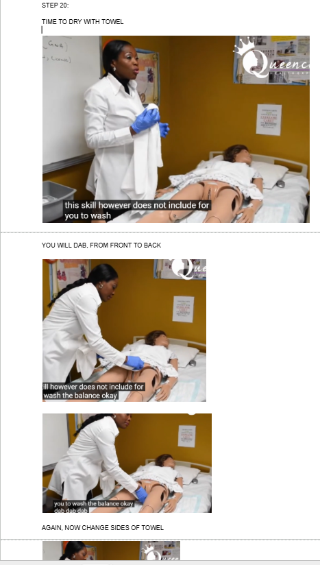 <p>TIME TO DRY WITH TOWEL</p><p></p><p><span style="background-color: transparent;">YOU WILL DAB, FROM FRONT TO BACK</span></p><p></p><p><span style="background-color: transparent;">AND CHANGE THE SIDES OF THE TOWEL AGAIN</span></p>