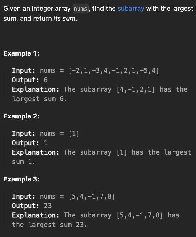 <p><strong>Maximum Subarray</strong></p>