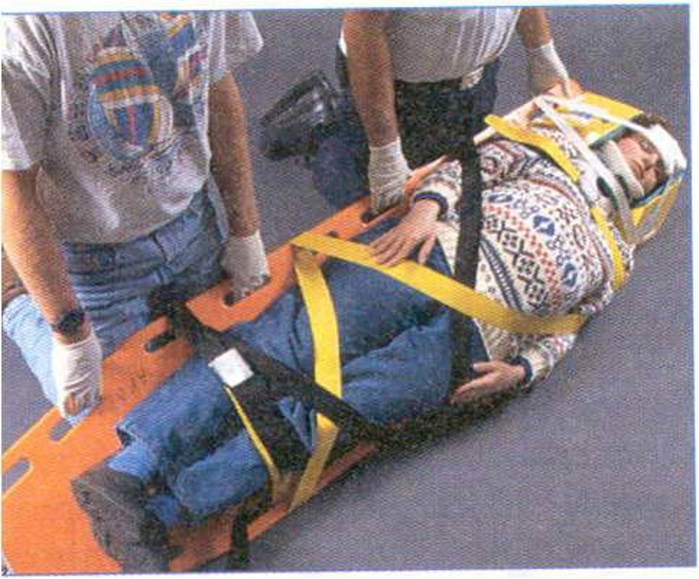 <p>a long, flat board made of rigid rectangular material that is used to provide support to a patient who is suspected of having a hip, spinal, or lower extremity injury. also called a spine board, trauma board, and long board</p>