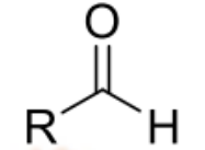 <ul><li><p>RCHO where R= H, alkyl or aryl(benzaldehyde)</p></li><li><p>name ends with ‘al’ eg methanal, ethanal</p></li><li><p>Carbon in -CHO is numbered as carbon 1</p></li></ul><p></p>