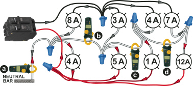 <p><span>How much current is flowing in the neutral conductor at C in Figure 128.209?</span></p>
