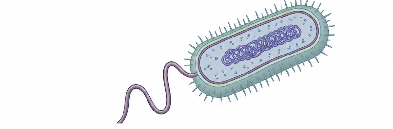 <p>The diagram above represents a typical rod-shaped bacterium. Which of the following best describes a feature shown in the diagram that is unique to archaea and bacteria?</p><p>A) The organism is surrounded by a cell wall</p><p>B) The organism contains ribosomes</p><p>C) The organism does not have a nuclear membrane surrounding its genetic material</p><p>D) The organism is not capable of making or providing itself with ATP</p>