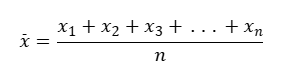 <p>all the numbers added up divided by the total number of trials/categories there are</p><p>expressed as x̄ (x-bar)</p>