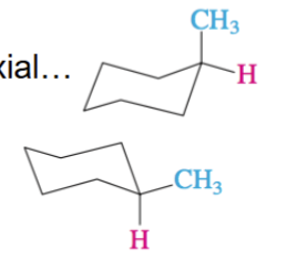 <p>The two chairs of methylcyclohexane are not</p><p>equivalent!</p><p>In one the methyl group is axial…</p><p>…and in the other equatorial</p>