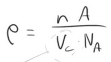<p>mass over volume, where mass is mass of each atom times number of those atoms, and volume is the length of one side cubed, all divided by avogadros number.</p>