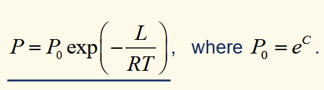 <p>using the substitutions R = N<sub>A</sub>k and l = L / N<sub>A</sub>, it can be shown that this exponential is a boltzmann factor for the energy step for a particle to move from liquid to gas</p>