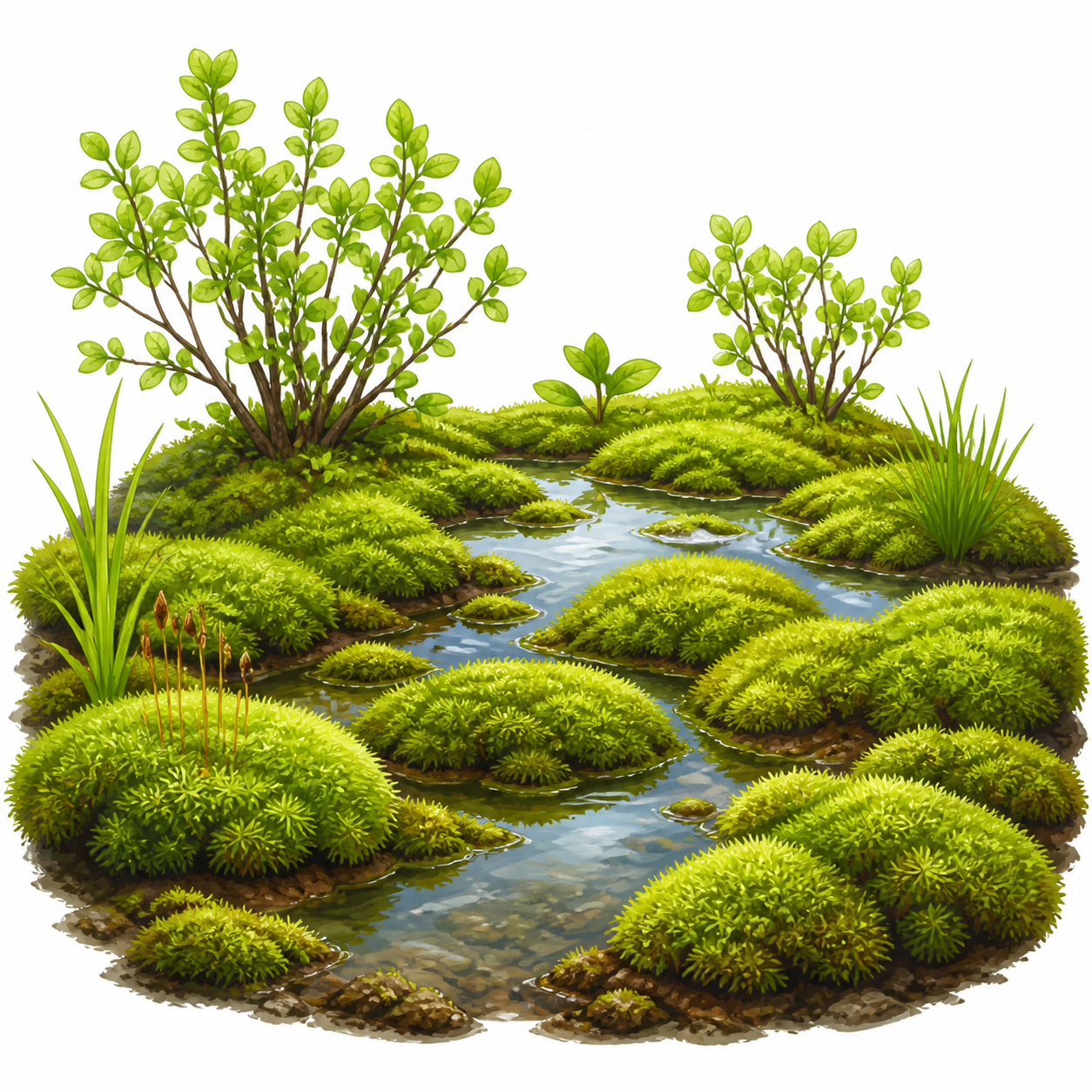 <p>A type of wetland that is wet for most of the year and contains moss.</p>
