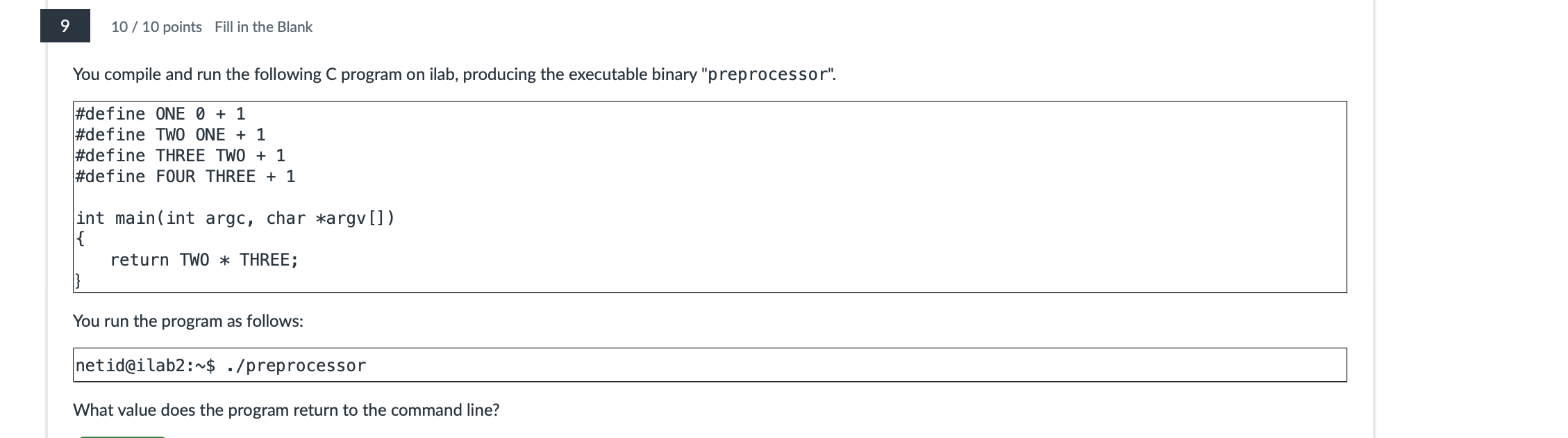 <p>What value does the program return to the command line? </p>