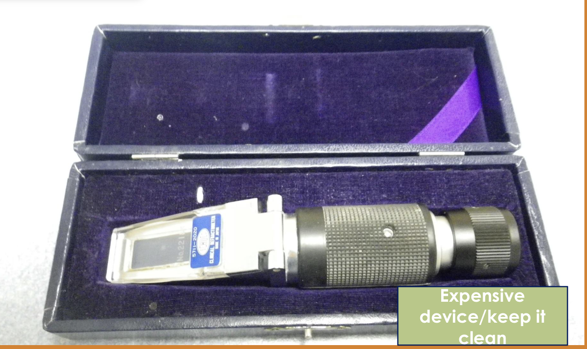<p><span>A refractometer. USG indicates how well the kidneys can concentrate or dilute urine, providing information on renal function and hydration status</span></p>