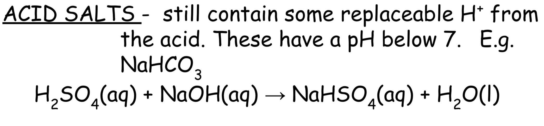 <p>Acid salts still contain some replaceable H+ ions from the acid. These have a pH below 7 </p>