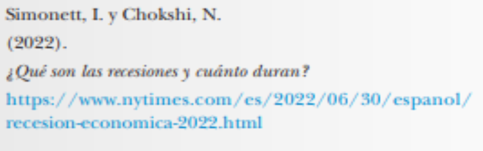 <p>Se utiliza para libros o recursos en internet</p>