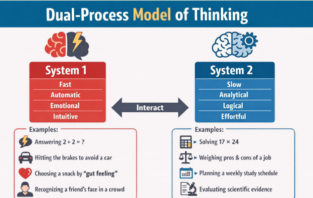 <p>human thinking involves two interactive systems</p>