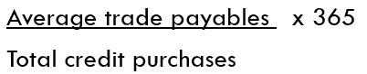 <p>Average payables divided by credit purchases multiplied by 365</p><p>(the higher the better)</p>