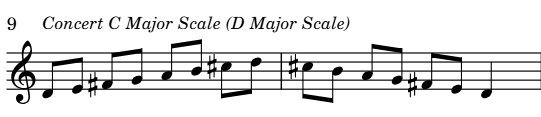 <p>Concert C Major Scale (D Major Scale) F#, C#</p>