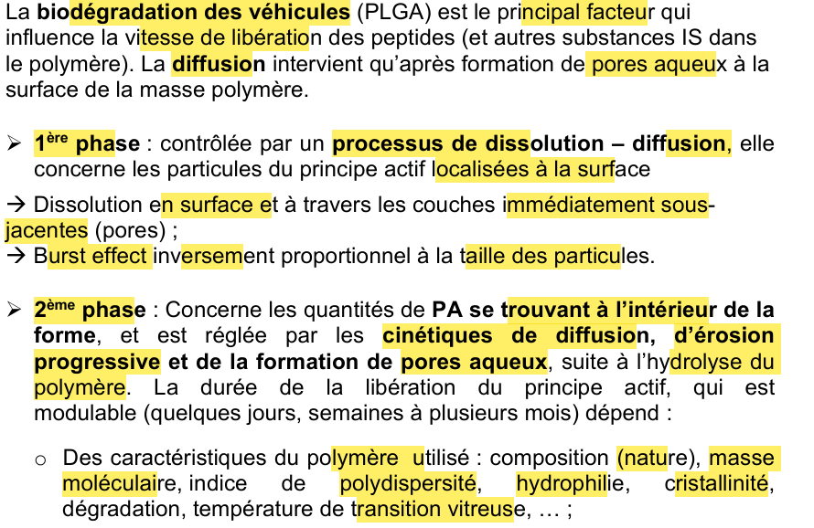 <p>o Du principe actif : masse moléculaire, hydrophilie, solubilité…</p><p>o De la matrice : forme, taille, porosité</p>