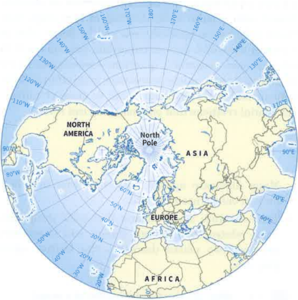 <p>A map projection that looks down at Earth from the perspective of one of the poles (North Pole or South Pole)</p>