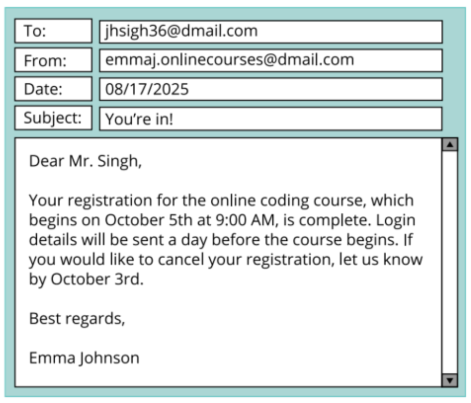 <p><span>When will Mr. Singh receive login details?</span></p>
