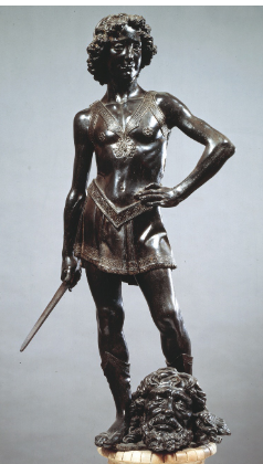 <p>Andrea Del Verrocchio 1465-1470, Bronze</p><p>-shows how Renaissance sculpture evolved after Donatello, becoming more polished, detailed, and naturalistic, while also reflecting the growing importance of Florence’s artistic culture in the Renaissance.</p><p> Donatello = more emotional, experimental, youthful ambiguity</p><p>Verrocchio = more polished, controlled, idealized</p>