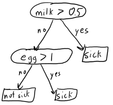 <p>a nested sequence of splitting rules with a class label as a return value</p>